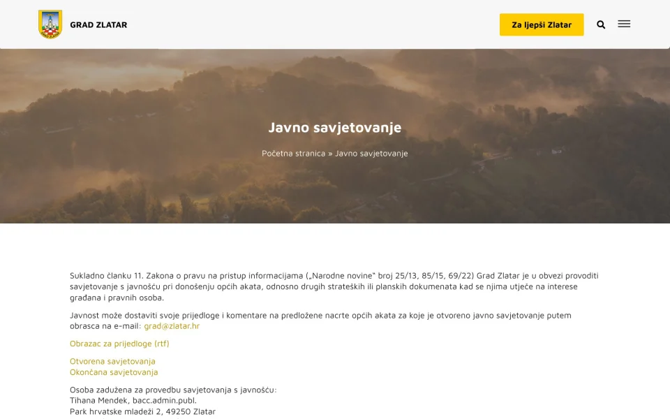 Stranica javnih savjetovanja Grada Zlatara