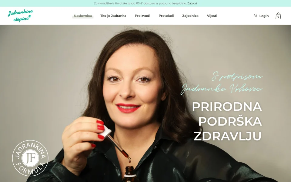 Naslovnica web shopa Jadrankina otopina