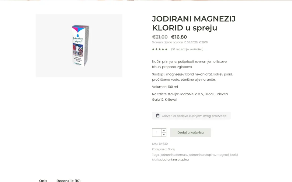 Stranica proizvoda s ocjenama kupaca i bodovima vjernosti
