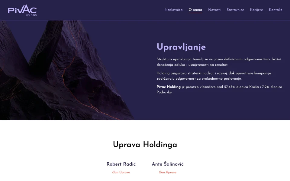 O nama: model upravljanja, vlasnički udjeli i Uprava Holdinga