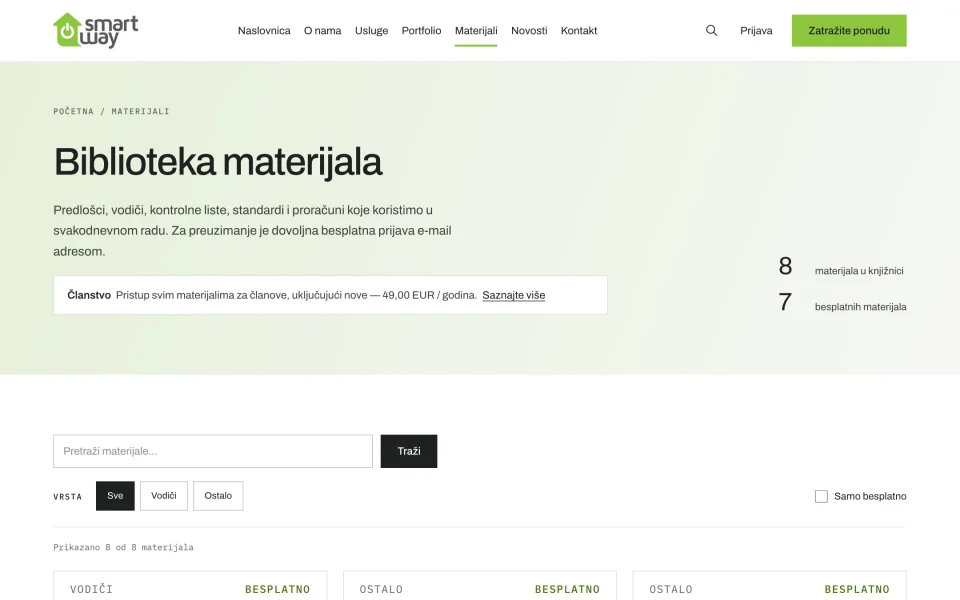 Knjižnica materijala SmartWay s pretragom i kategorijama